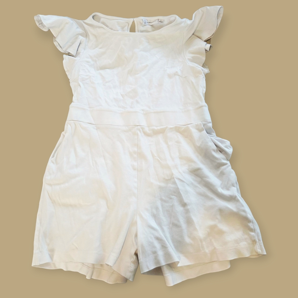 New York & Company Cream Ruffled Jumpsuit